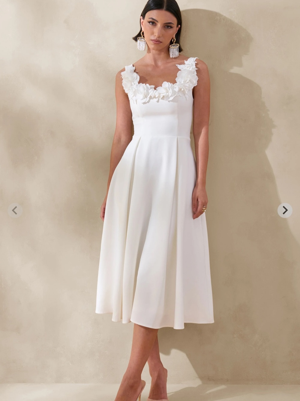 NWT Club L London MAELLE White Floral-Appliqué Midi Dress